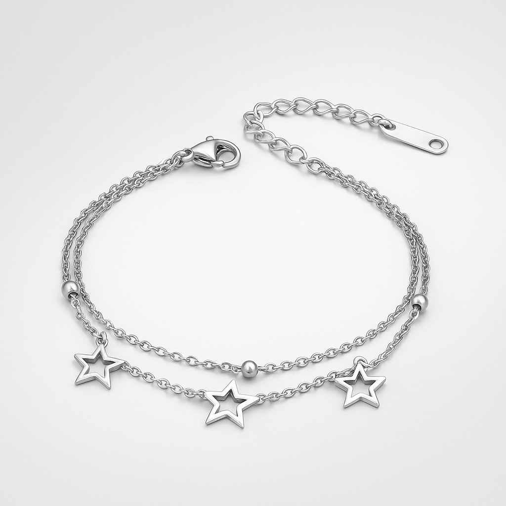 Zilveren holle ster dubbellaagse armband