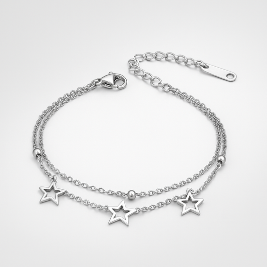 Zilveren holle ster dubbellaagse armband