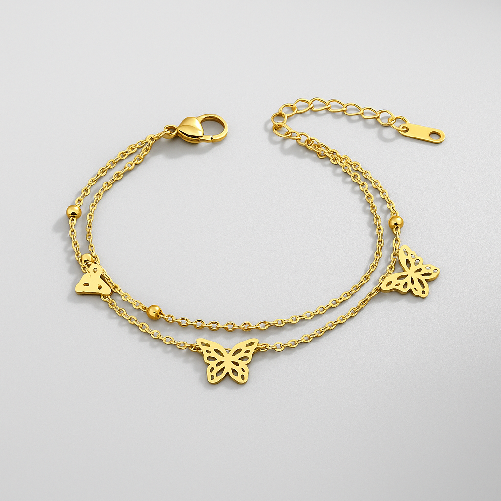 Goud-holle vlinder dubbellaagse armband