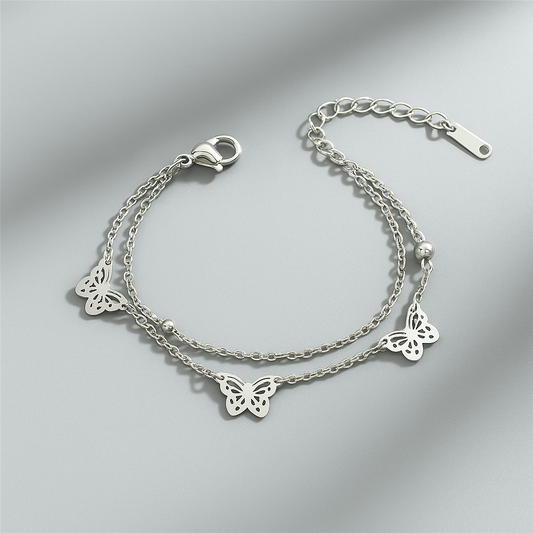 Zilveren holle vlinder dubbellaagse armband