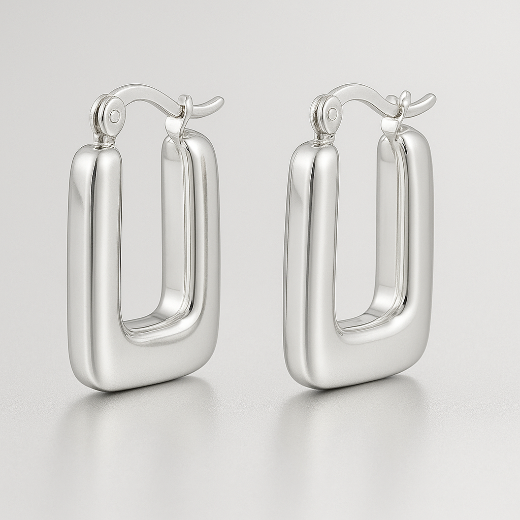 Zilveren Rechthoek Oorbellen