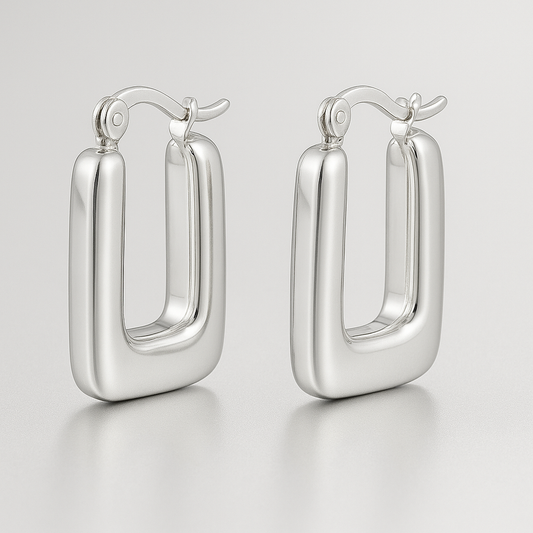 Zilveren Rechthoek Oorbellen