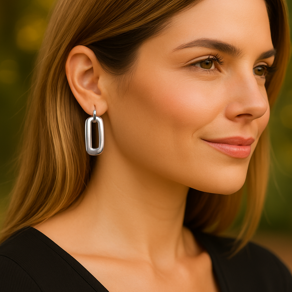 Zilveren Rechthoek Oorbellen