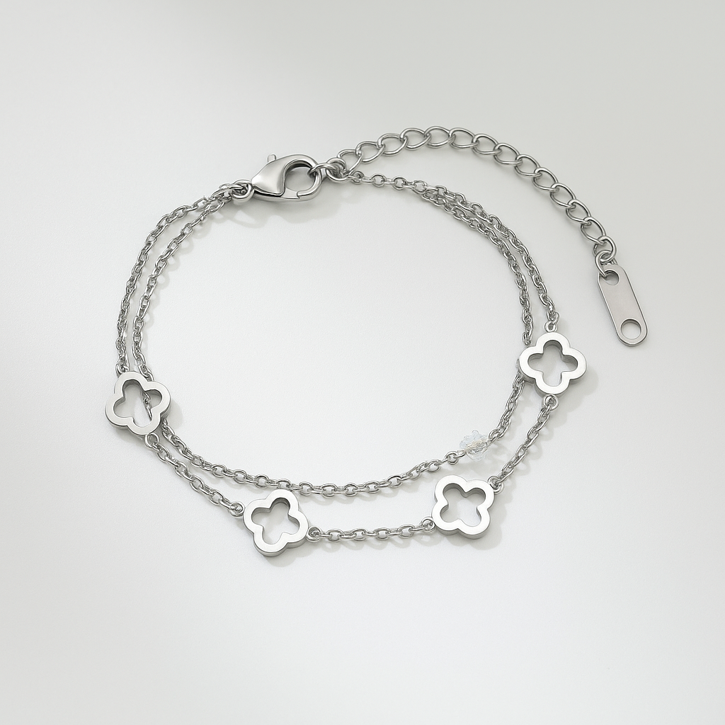 Zilveren klaver armband